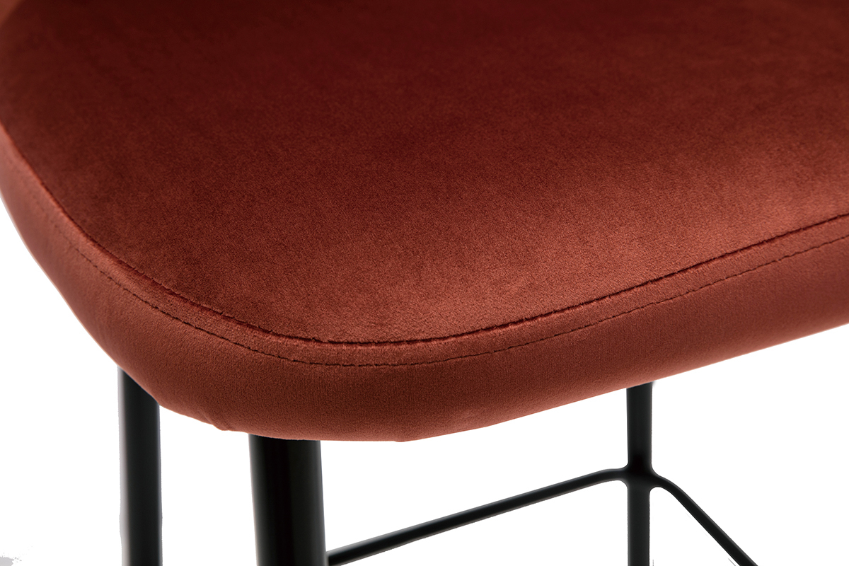 Sgabello da bar fisso velluto rosso mattone e base metallo nero H78 MONTI