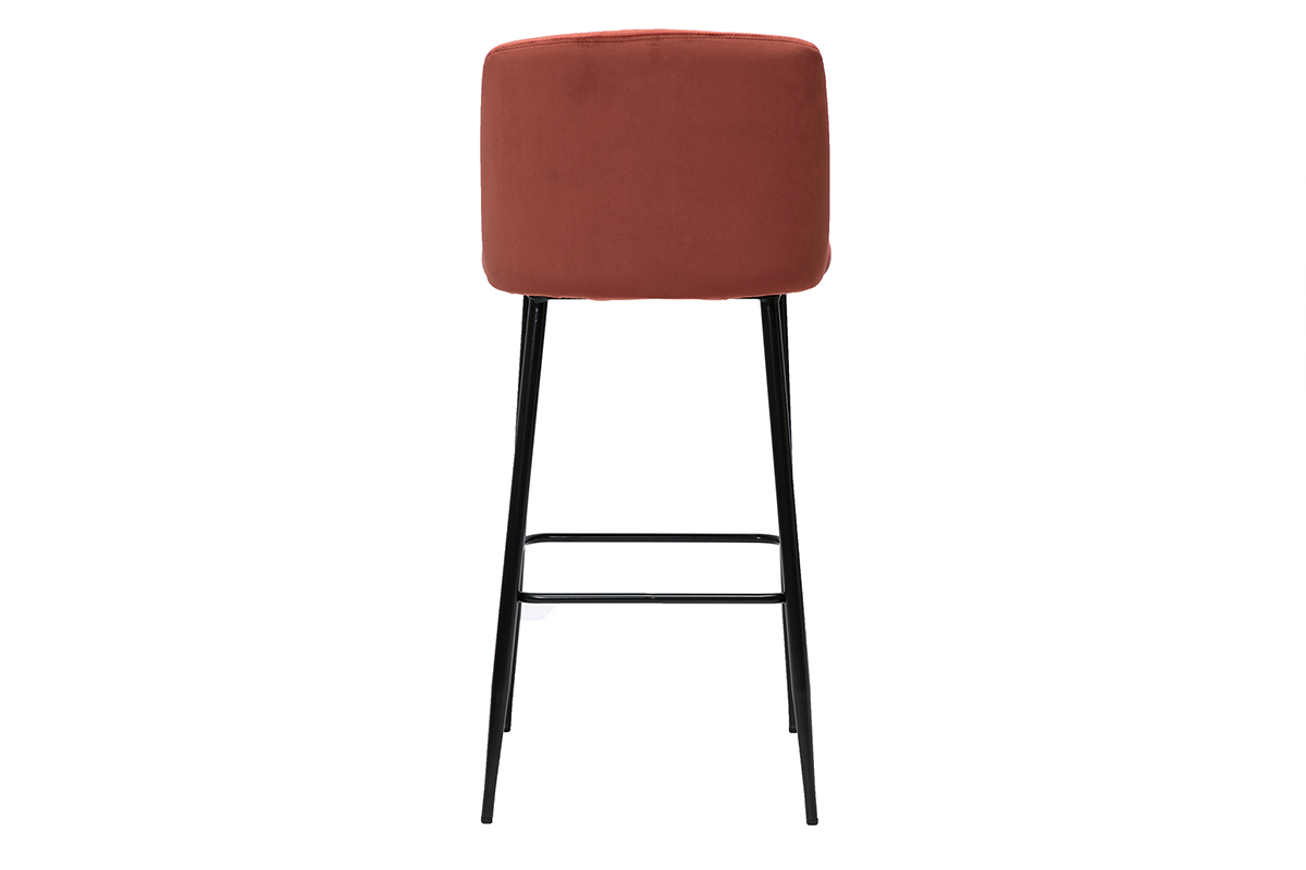 Sgabello da bar fisso velluto rosso mattone e base metallo nero H78 MONTI