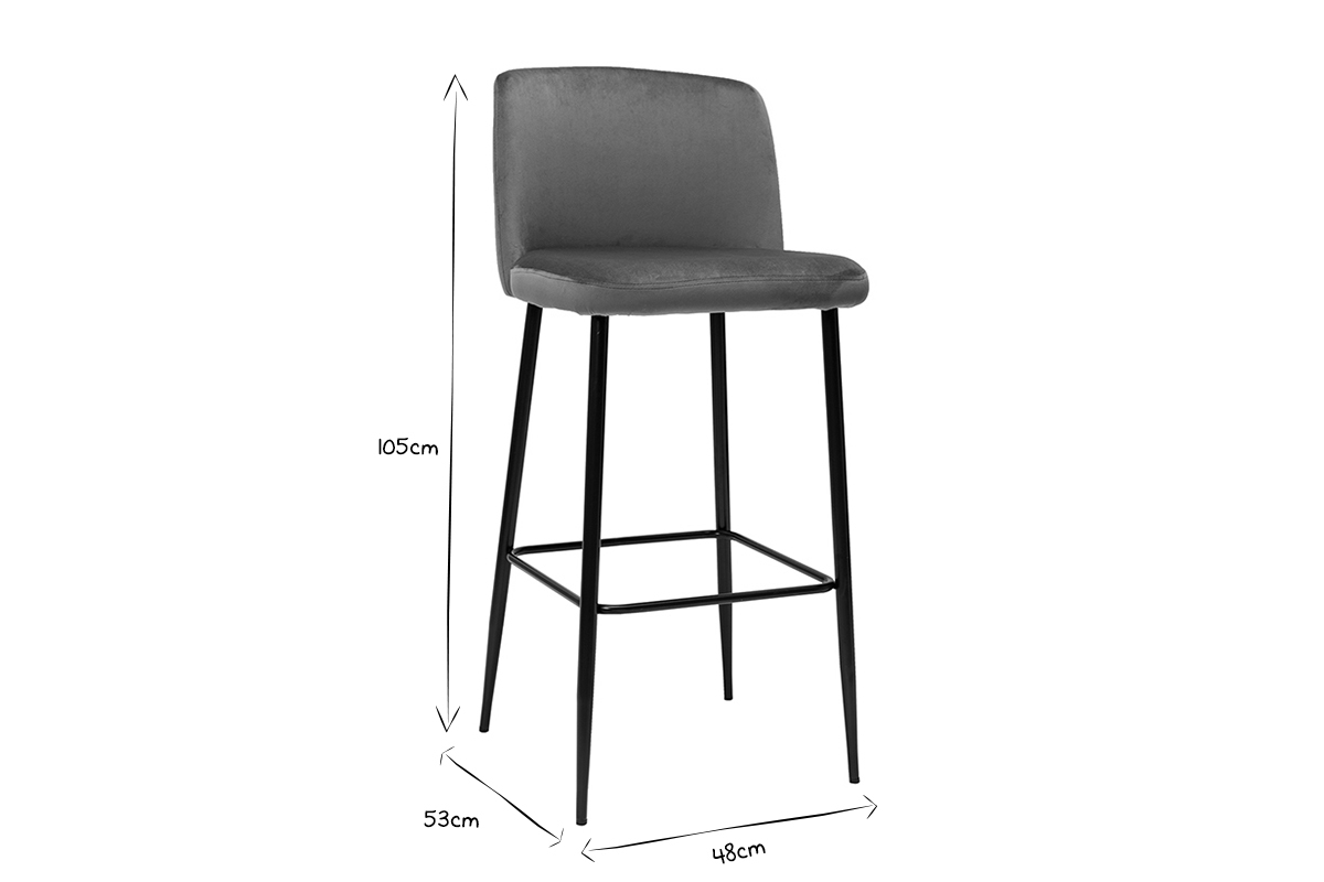 Sgabello da bar fisso velluto rosso mattone e base metallo nero H78 MONTI