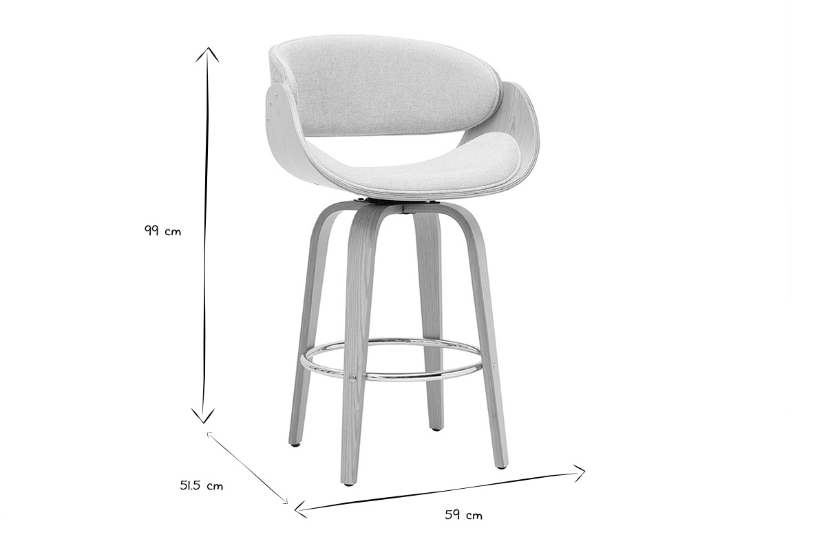 Dimensioni dello sgabello da bar BENT in nero e bianco, altezza 99 cm, profondit� 59 cm, larghezza 51,5 cm.