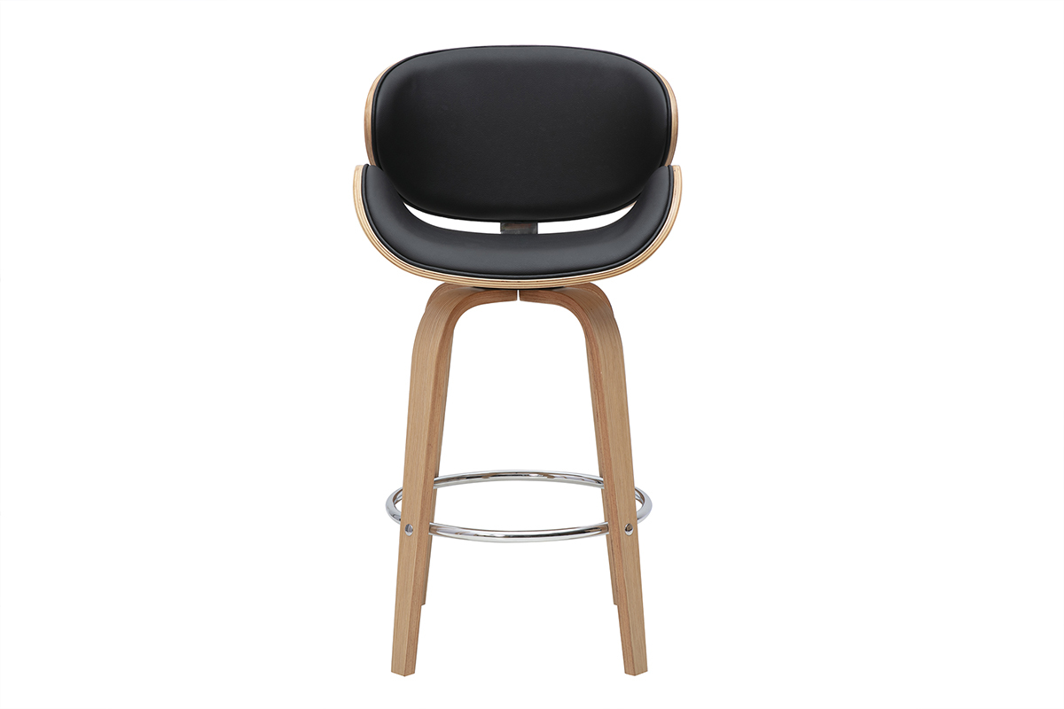 Sgabello da bar girevole nero e legno chiaro 65 cm WALNUT