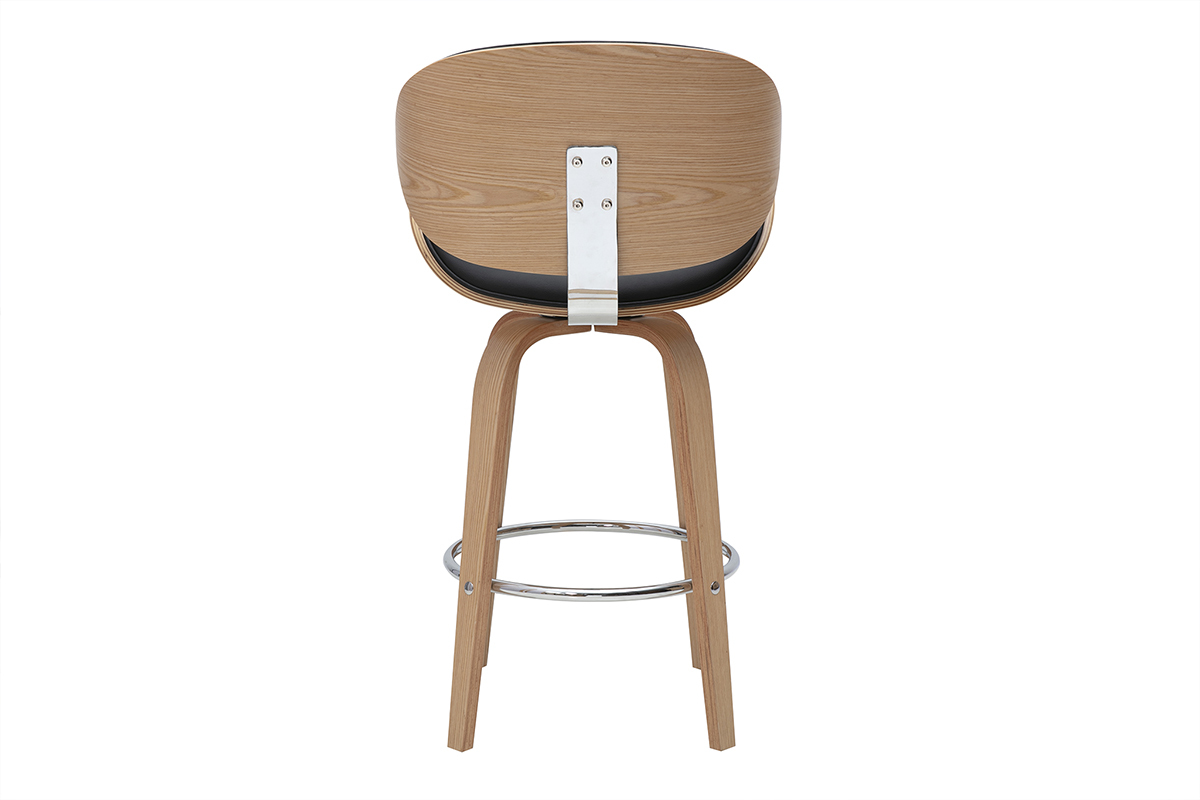 Sgabello da bar girevole nero e legno chiaro 65 cm WALNUT