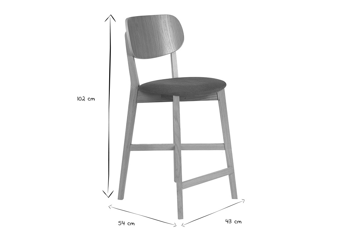 Dimensioni dello sgabello da bar LUCIA in bianco e nero, altezza 102 cm, larghezza 54 cm, profondit� 43 cm.