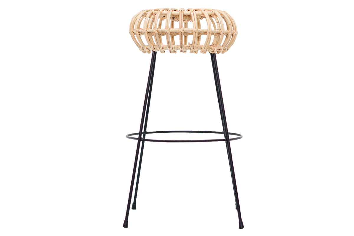 Sgabello da bar in rattan piedi metallo HOLLOW
