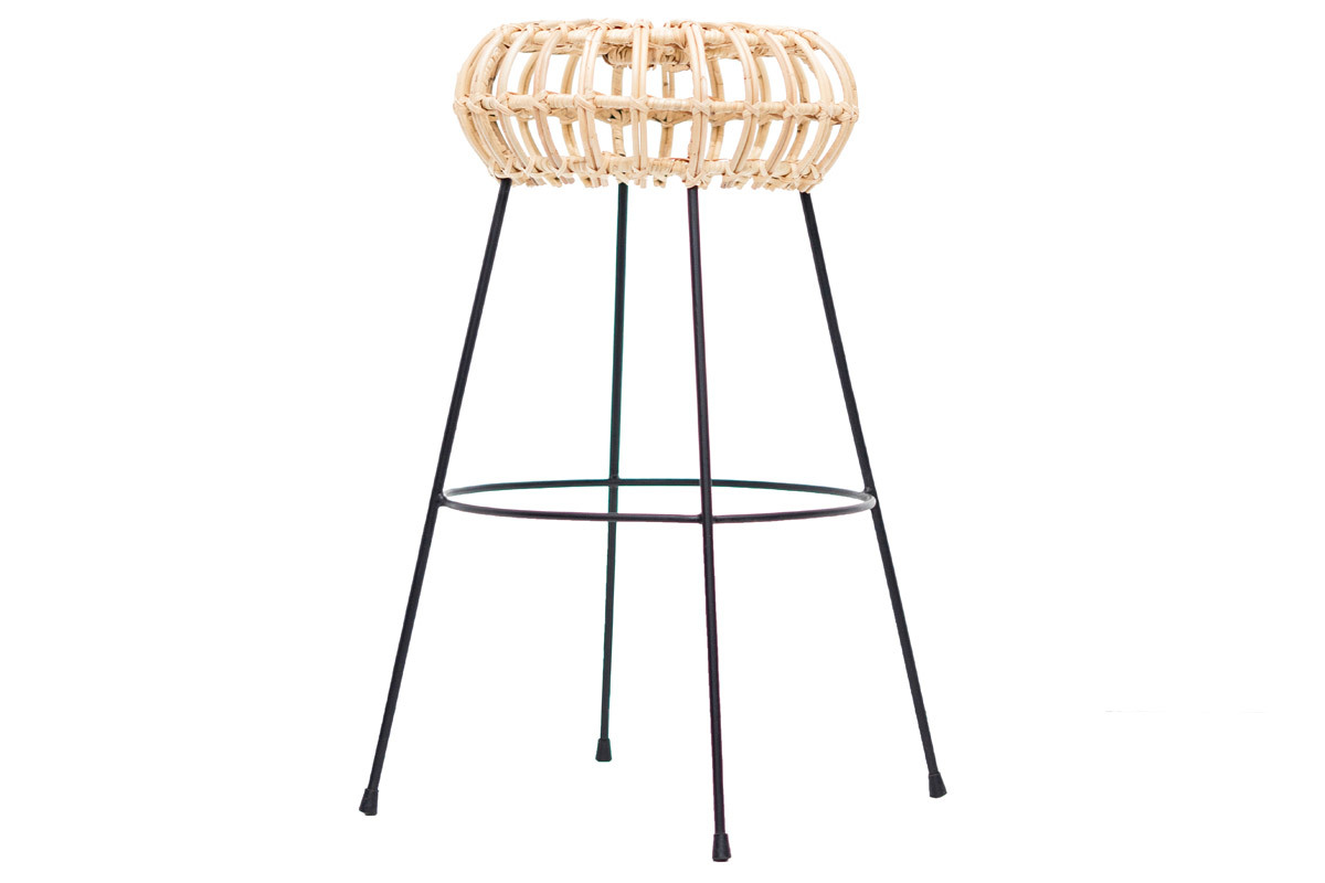 Sgabello da bar in rattan piedi metallo HOLLOW