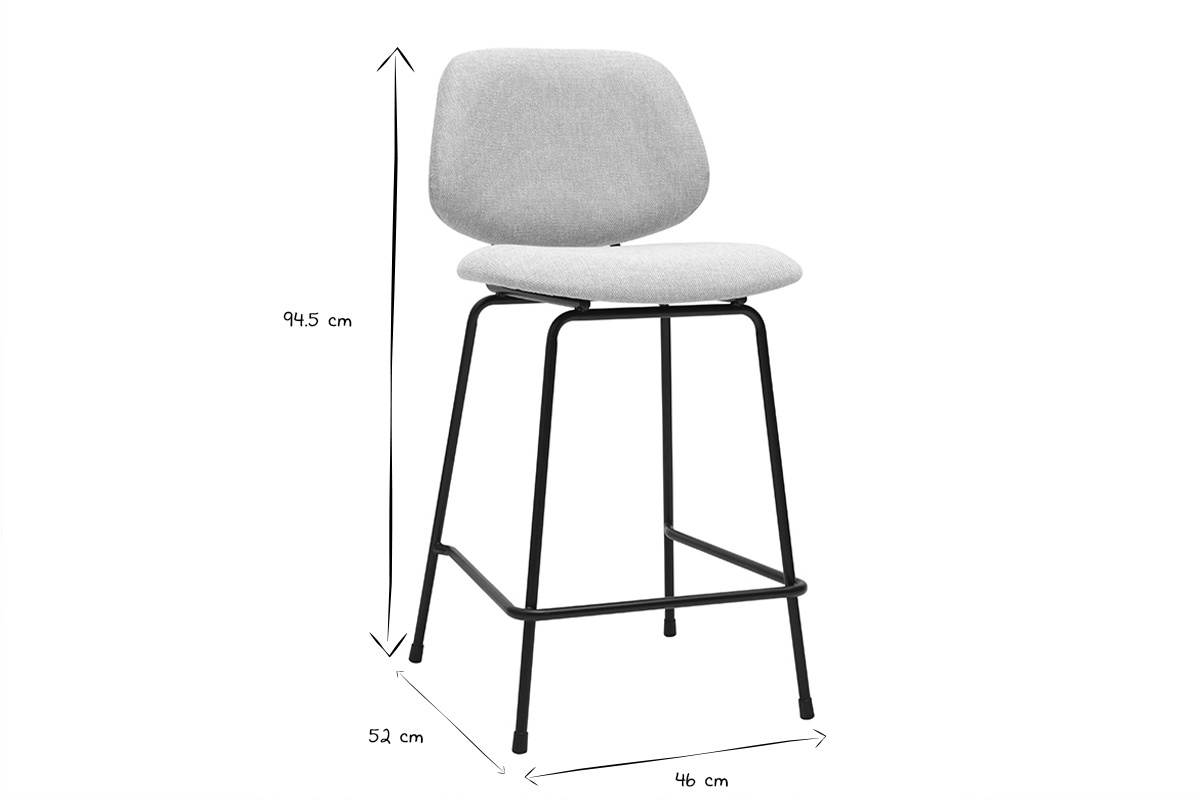 Dimensioni dello sgabello da bar in bianco e nero, H94,5 cm, L46 cm, P52 cm.