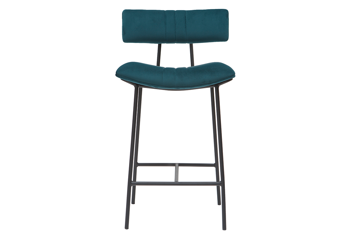 Sgabello da bar in velluto blu petrolio e metallo H65 cm GOTHAM
