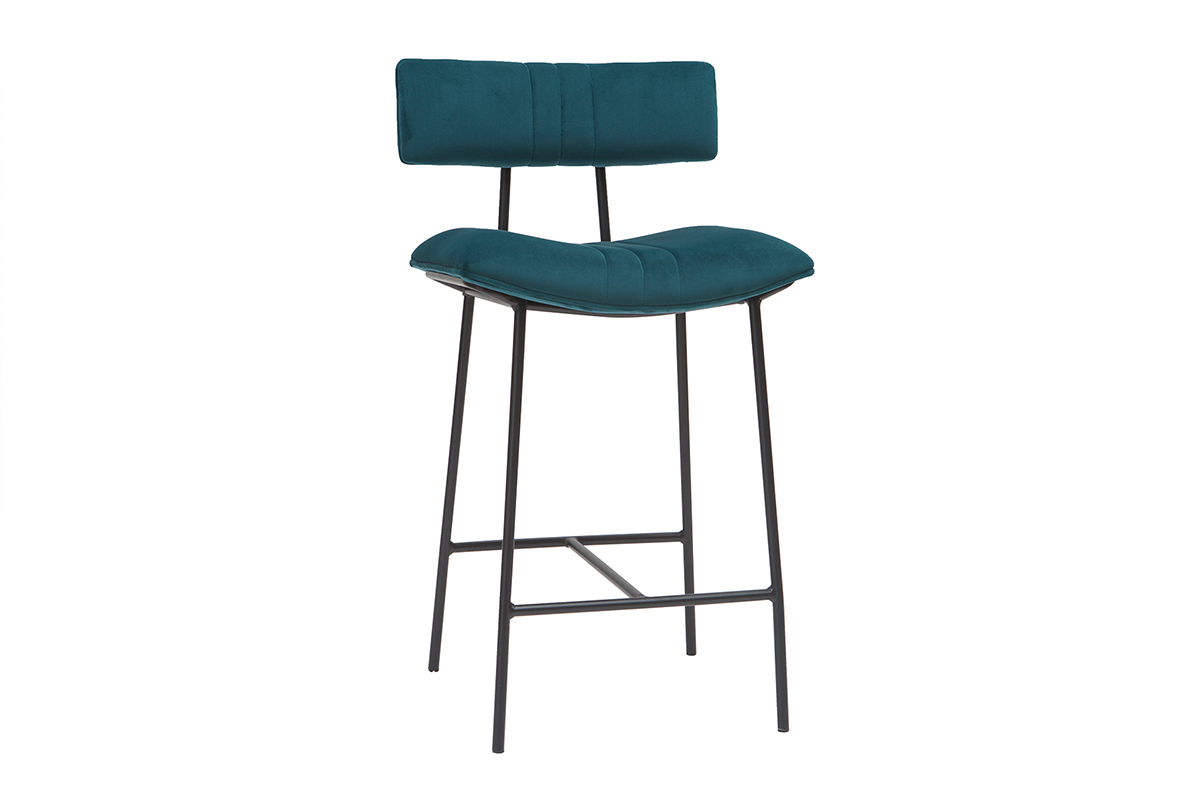 Sgabello da bar in velluto blu petrolio e metallo H65 cm GOTHAM
