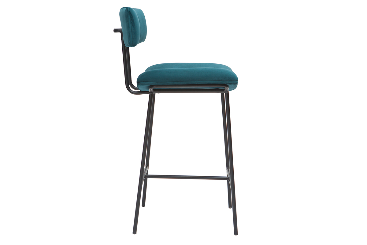Sgabello da bar in velluto blu petrolio e metallo H65 cm GOTHAM