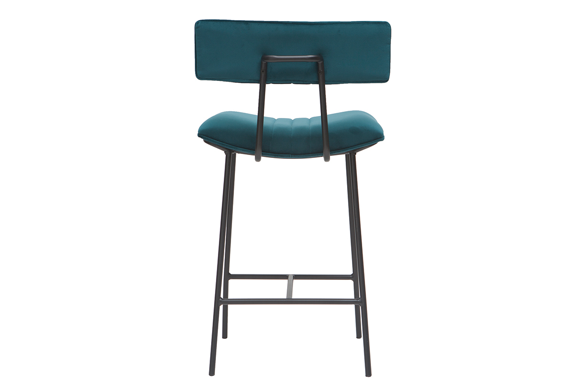 Sgabello da bar in velluto blu petrolio e metallo H65 cm GOTHAM