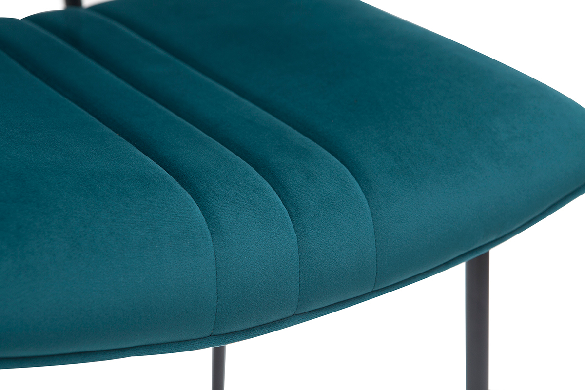 Sgabello da bar in velluto blu petrolio e metallo H65 cm GOTHAM