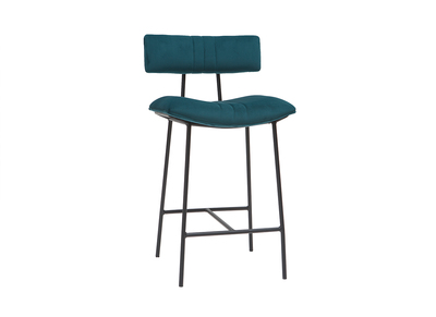 Sgabello da bar in velluto blu petrolio e metallo H65 cm GOTHAM