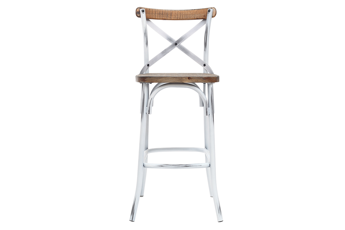 Sgabello da bar industriale in legno e metallo invecchiato bianco 75 cm JAKE