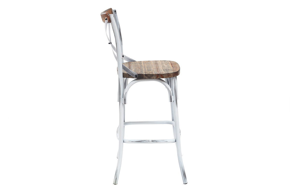 Sgabello da bar industriale in legno e metallo invecchiato bianco 75 cm JAKE