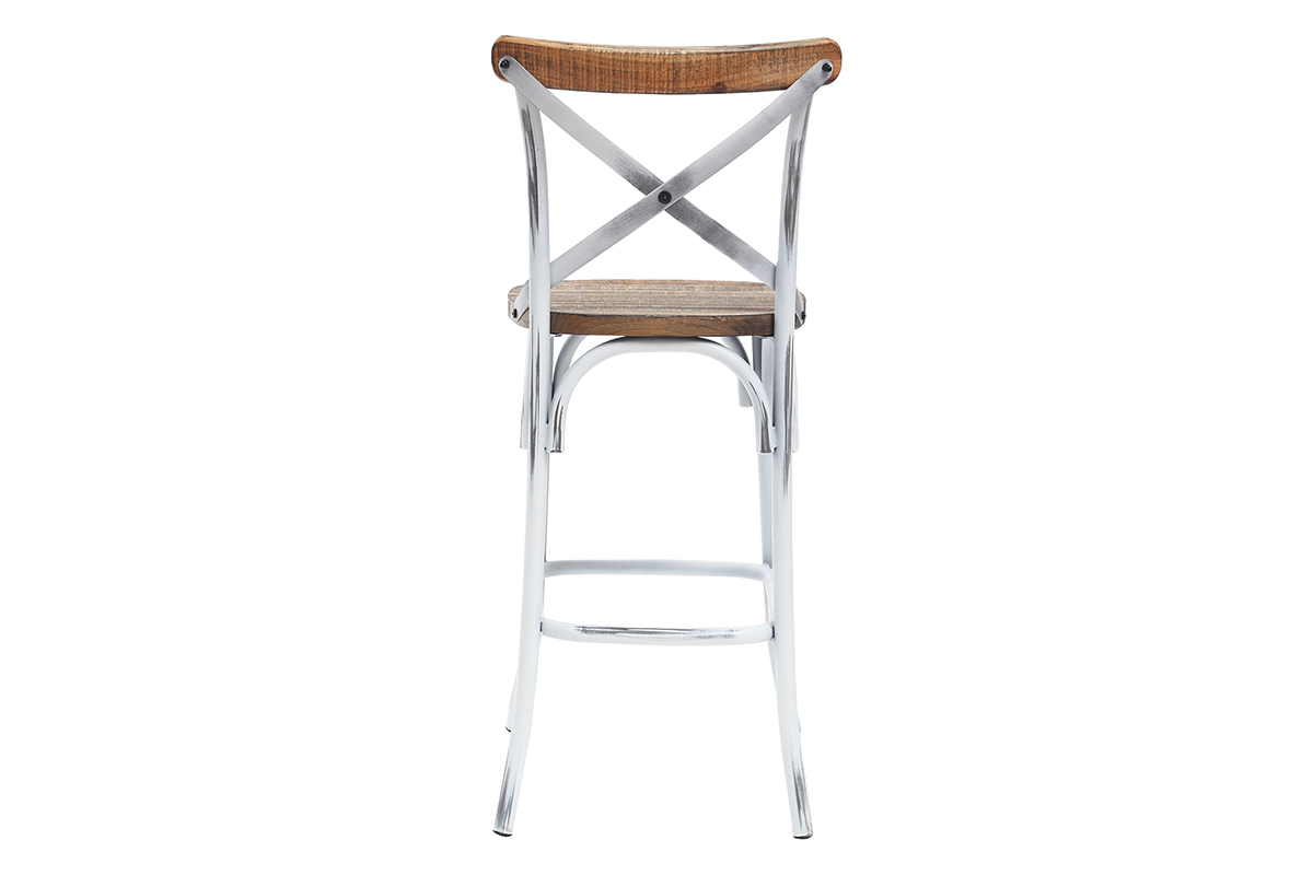 Sgabello da bar industriale in legno e metallo invecchiato bianco 75 cm JAKE