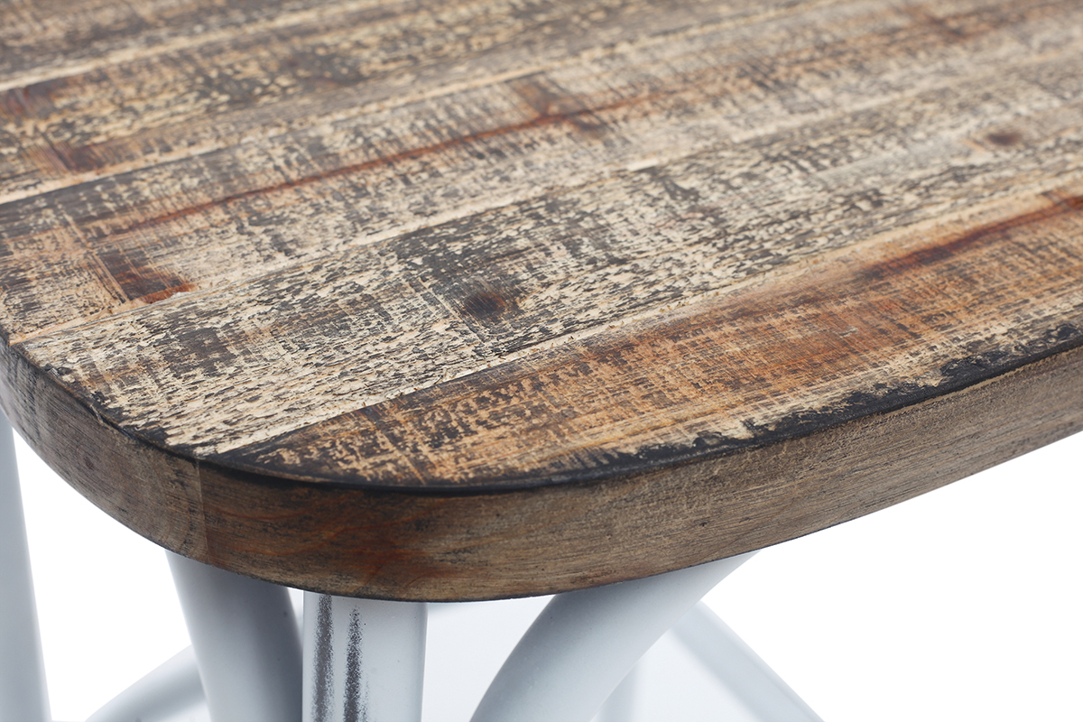 Sgabello da bar industriale in legno e metallo invecchiato bianco 75 cm JAKE