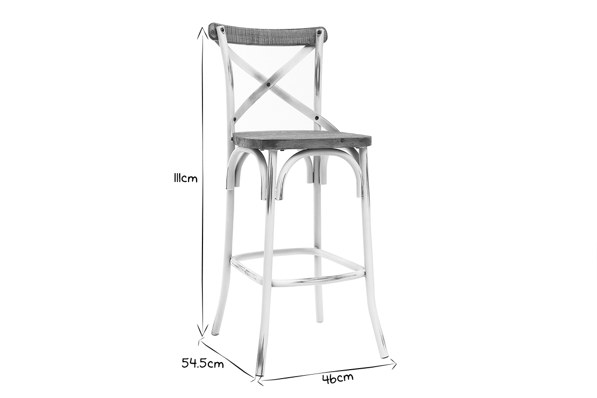 Sgabello da bar industriale in legno e metallo invecchiato bianco 75 cm JAKE