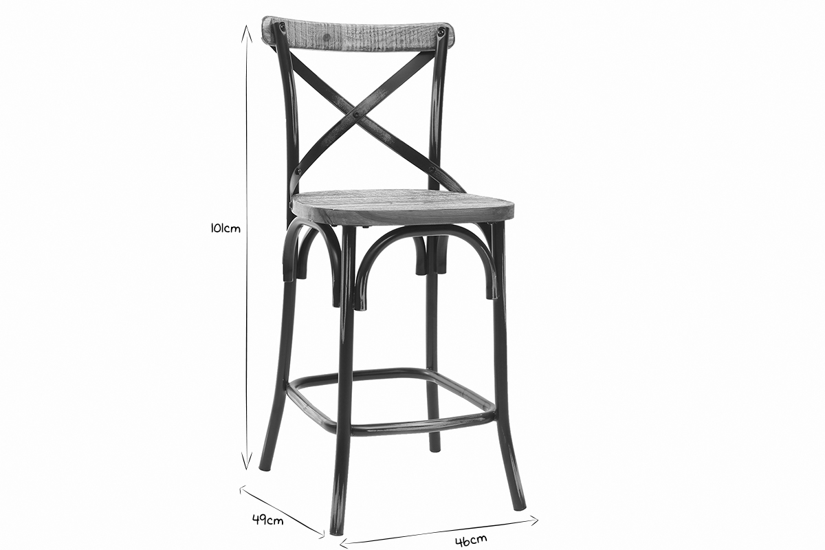 Dimensioni dello sgabello da bar industriale JAKE in bianco e nero, altezza 101 cm, seduta 49 cm, profondit� 46 cm.