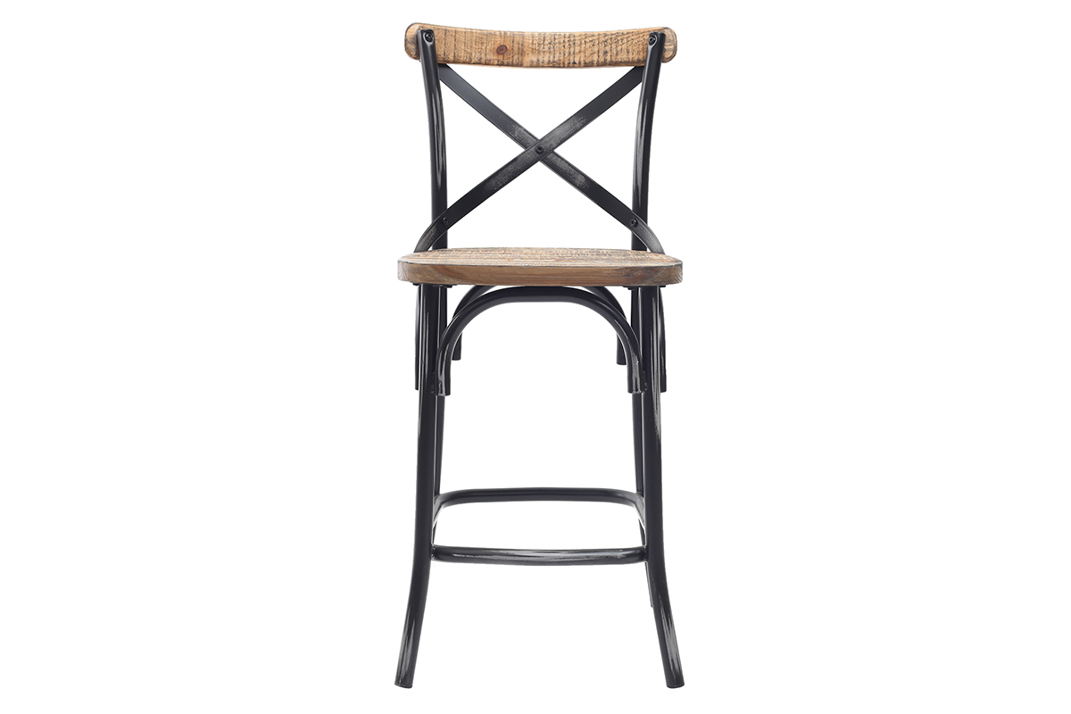 Sgabello da bar industriale in megno e metallo vecchio nero 65 cm JAKE