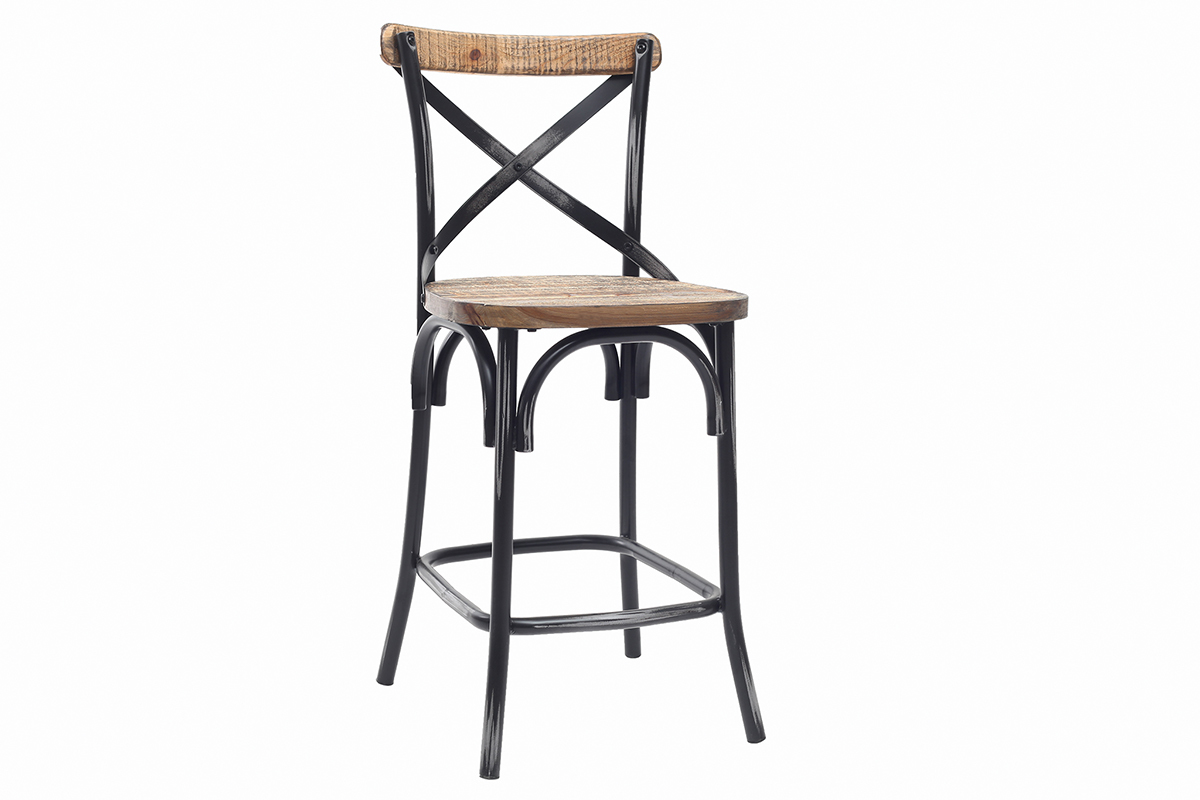 Sgabello da bar industriale in megno e metallo vecchio nero 65 cm JAKE