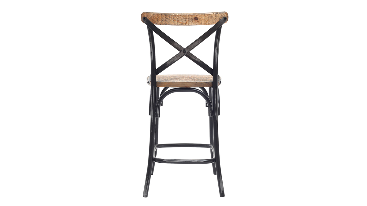 Sgabello da bar industriale in megno e metallo vecchio nero 65 cm JAKE