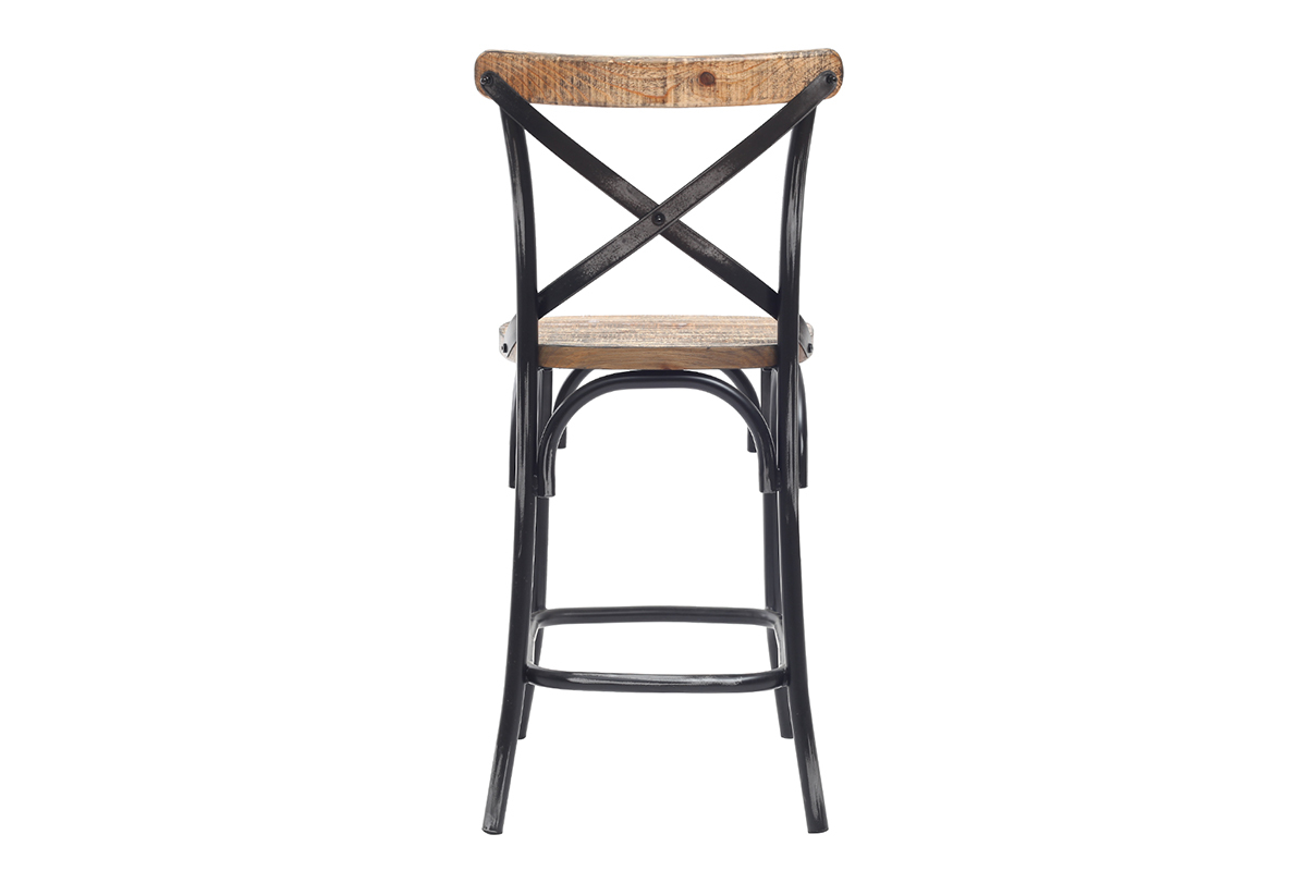 Sgabello da bar industriale in megno e metallo vecchio nero 65 cm JAKE