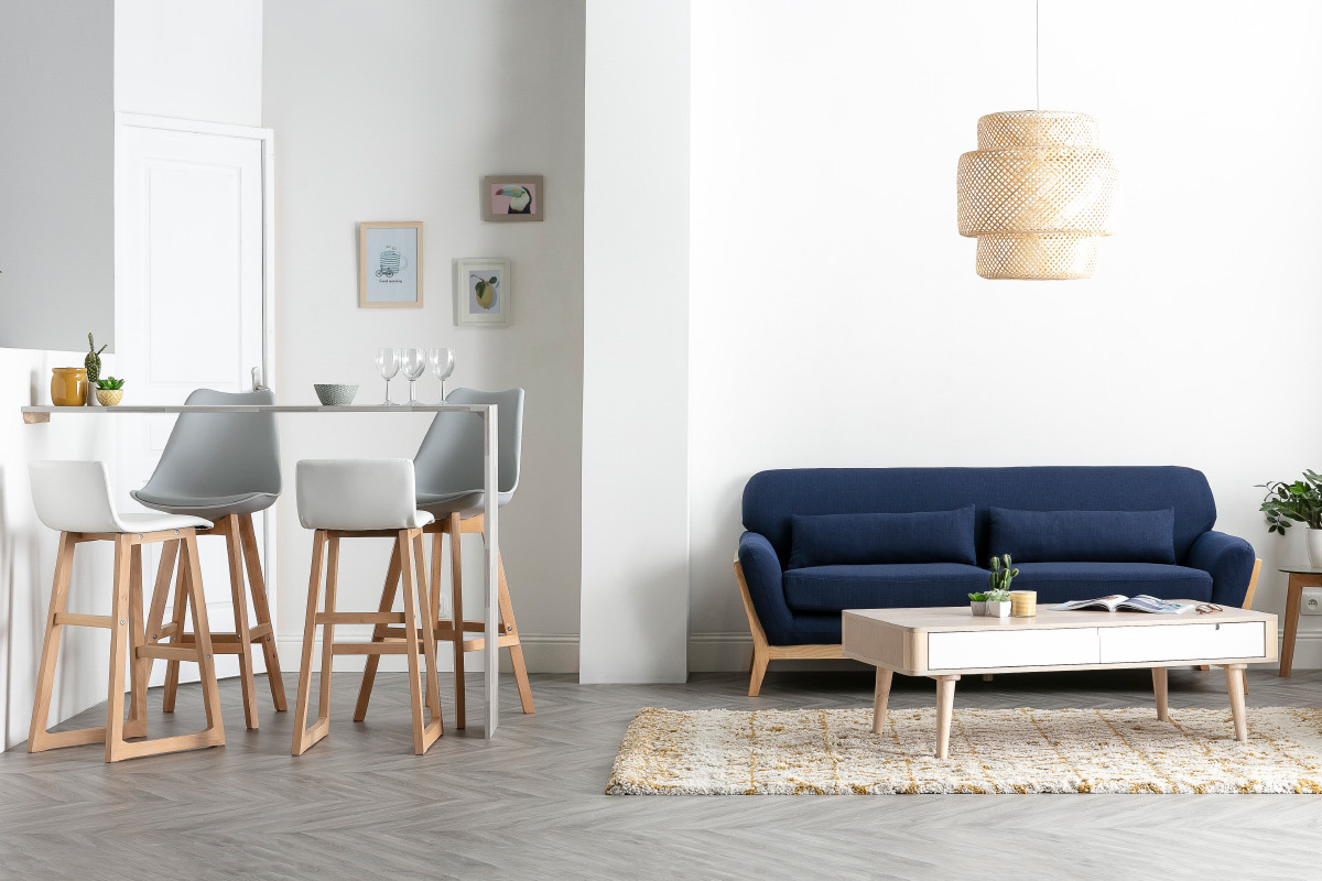 Sgabello da bar legno chiaro e tessuto grigio 72cm gruppo di 2 OSAKA