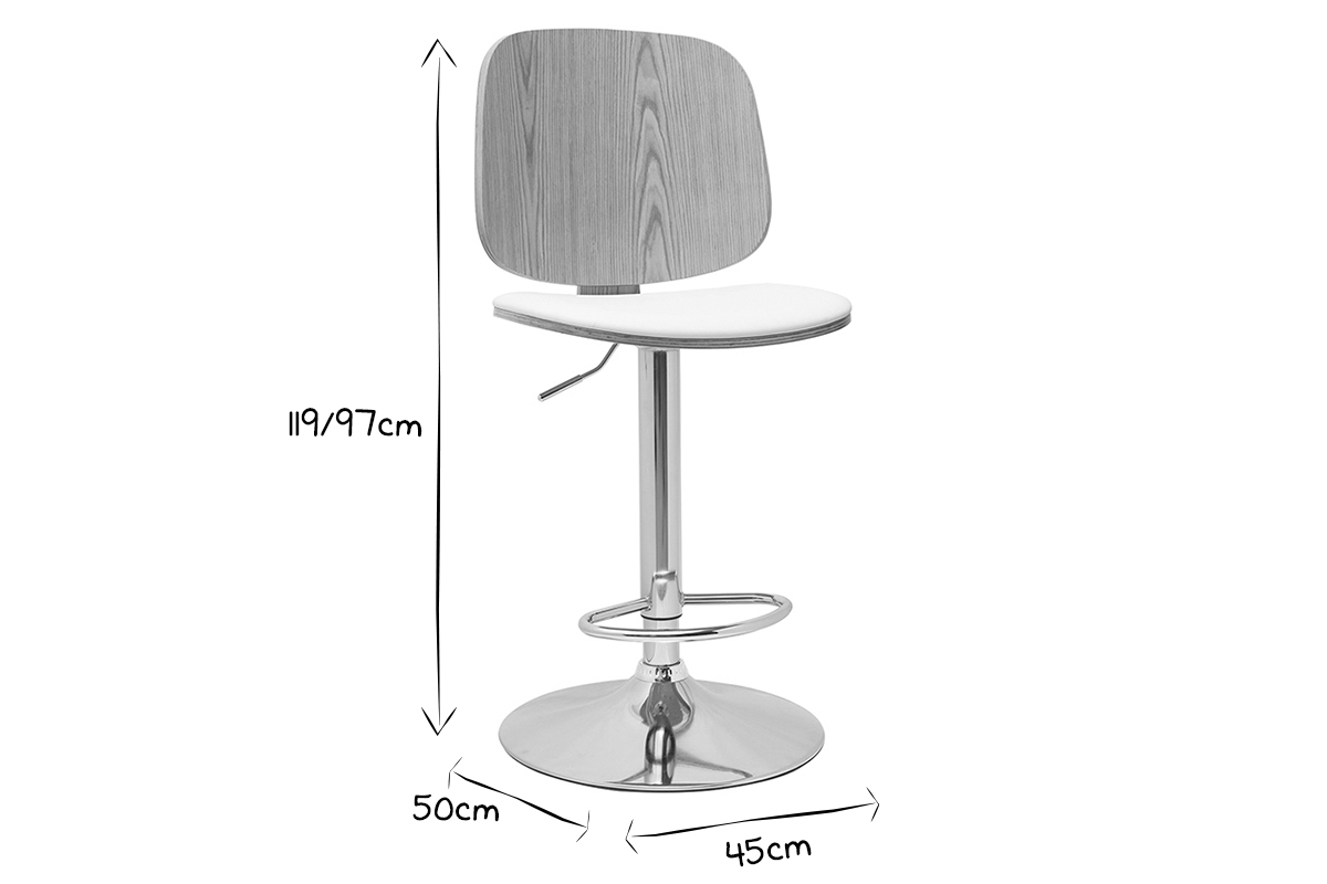 Sgabello da bar regolabile design bianco e legno chiaro BECK