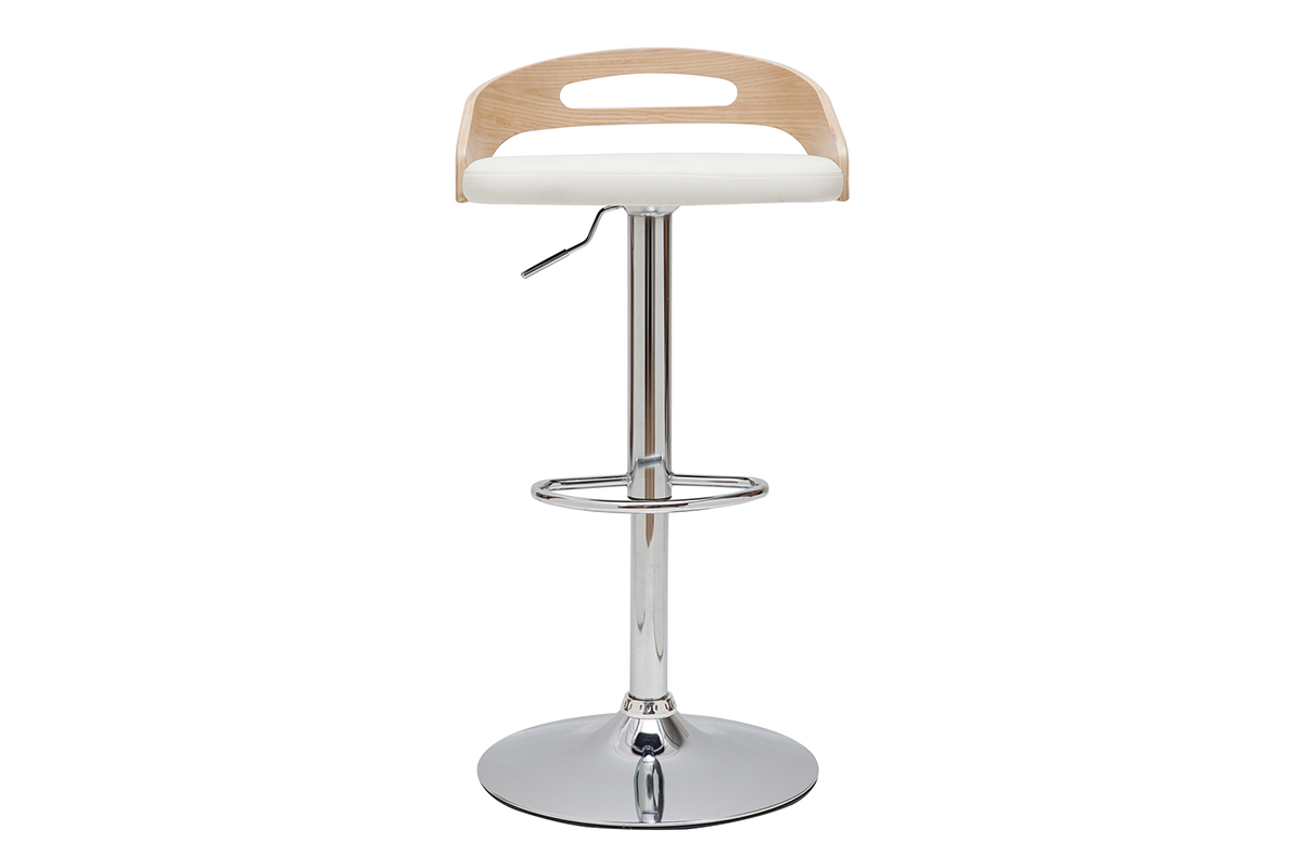 Sgabello da bar regolabile design legno chiaro e bianco MANO