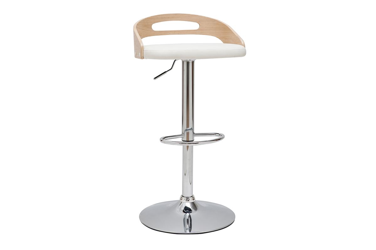 Sgabello da bar regolabile design legno chiaro e bianco MANO
