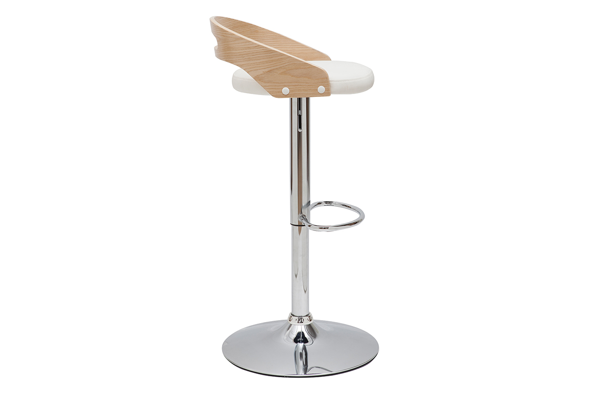Sgabello da bar regolabile design legno chiaro e bianco MANO