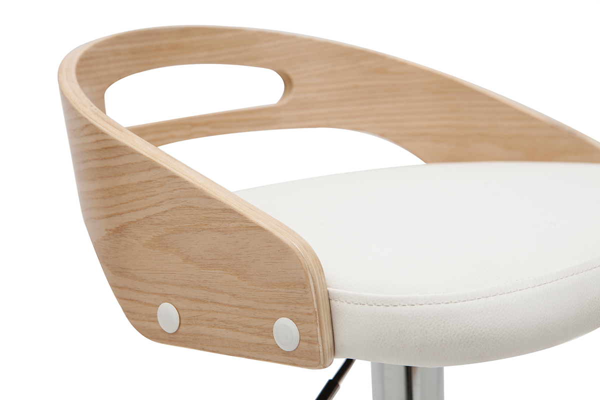 Sgabello da bar regolabile design legno chiaro e bianco MANO