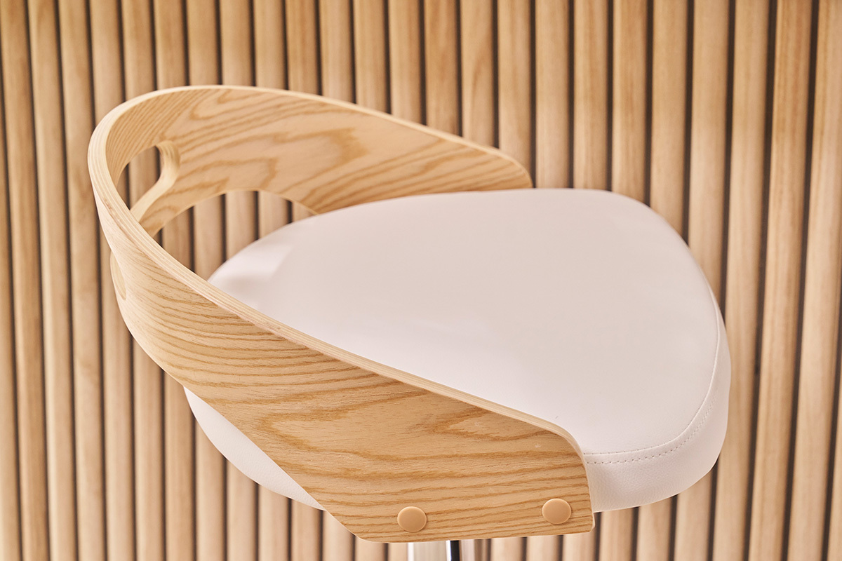 Sgabello da bar regolabile design legno chiaro e bianco MANO