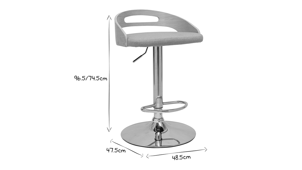 Sgabello da bar regolabile design legno chiaro e tessuto grigio chiaro MANO