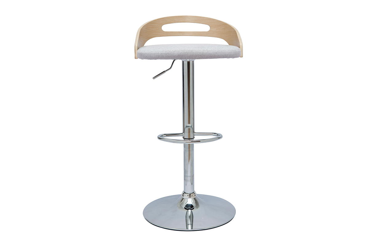 Sgabello da bar regolabile design legno chiaro e tessuto grigio chiaro MANO