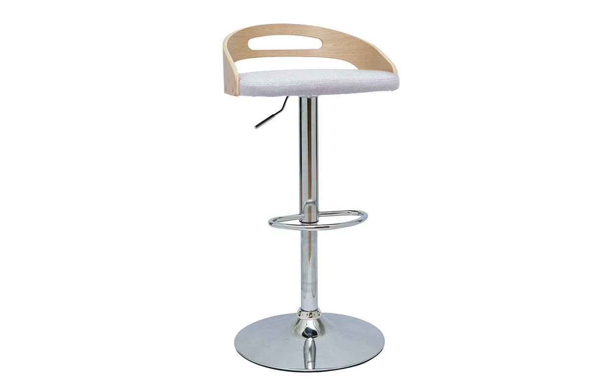 Sgabello da bar regolabile design legno chiaro e tessuto grigio chiaro MANO