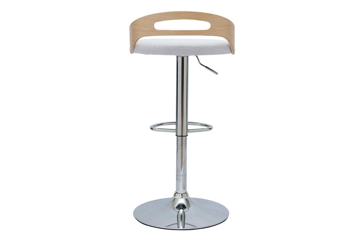 Sgabello da bar regolabile design legno chiaro e tessuto grigio chiaro MANO