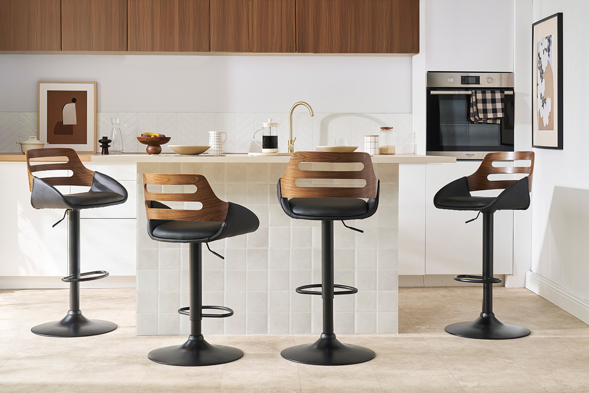 Sgabello da bar regolabile design nero e noce PERNIK