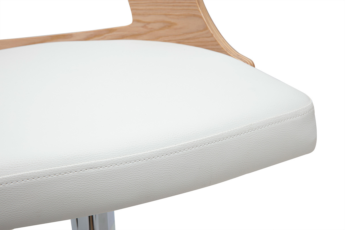 Sgabello da bar regolabile e girevole 360 bianco e legno chiaro GARBO