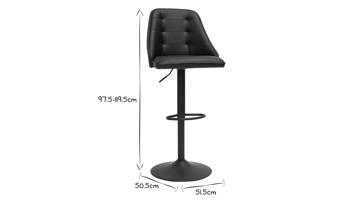 Sgabello da bar regolabile nero e legno scuro FLUFFY