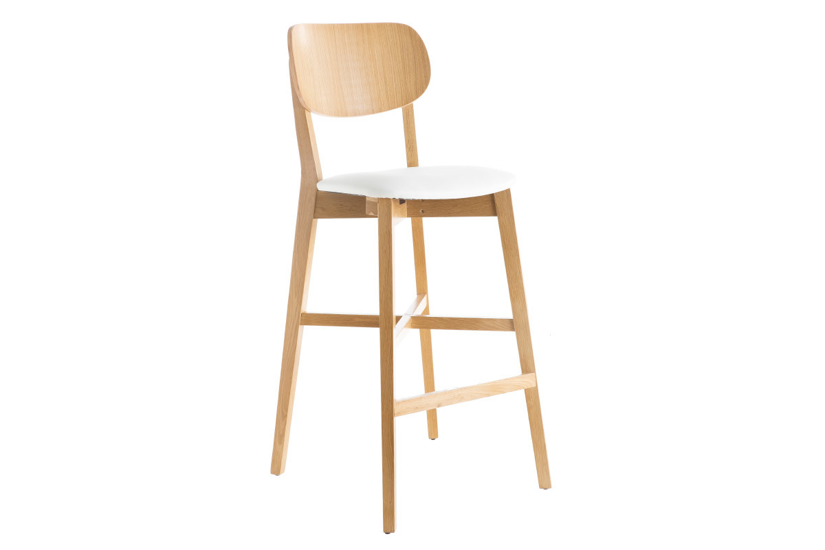 Sgabello da bar rovere e sedile bianco H75 cm LUCIA