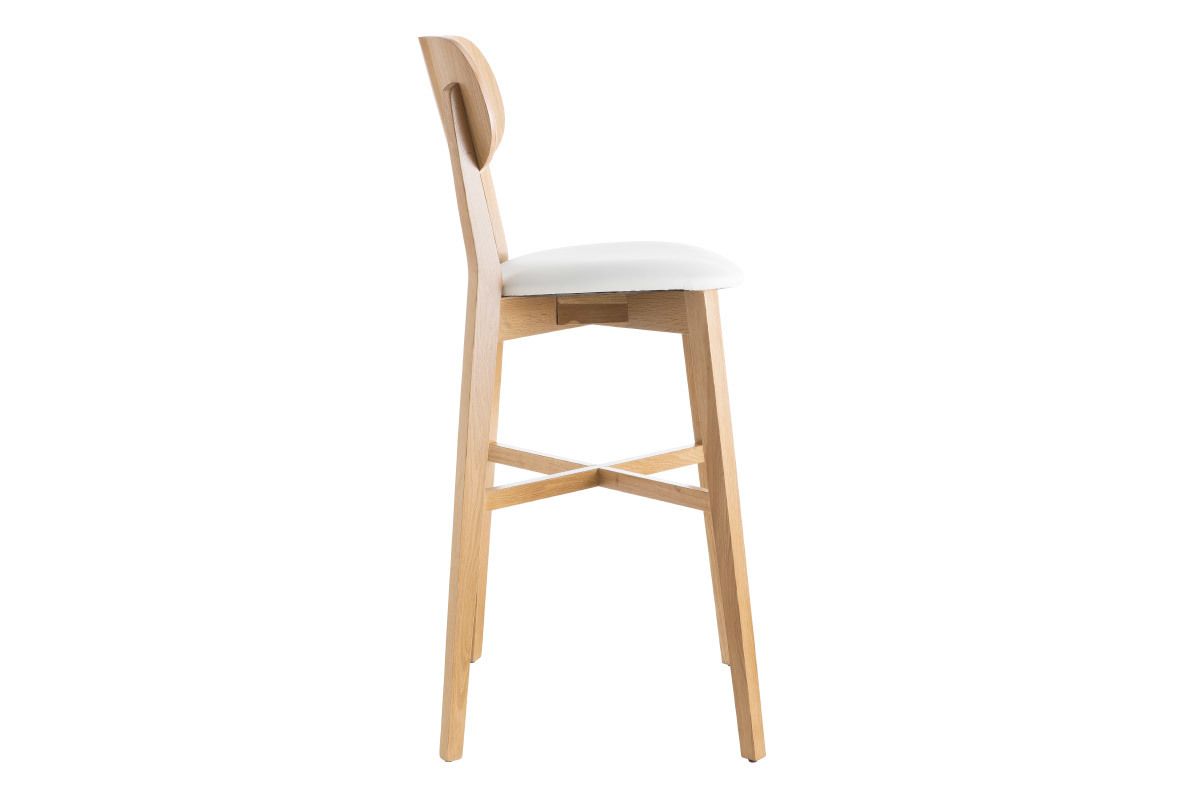 Sgabello da bar rovere e sedile bianco H75 cm LUCIA