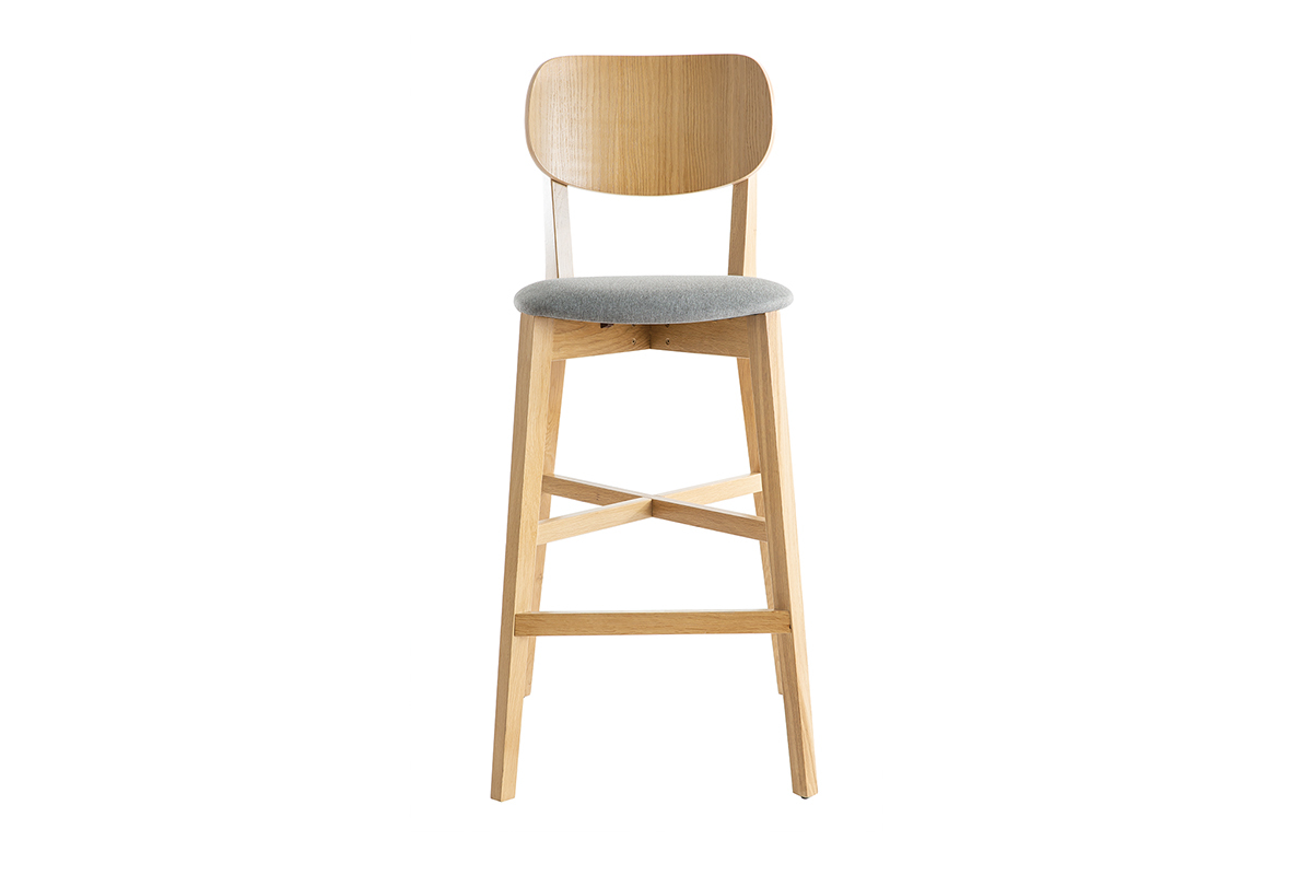 Sgabello da bar rovere e sedile grigio chin H75 cm LUCIA