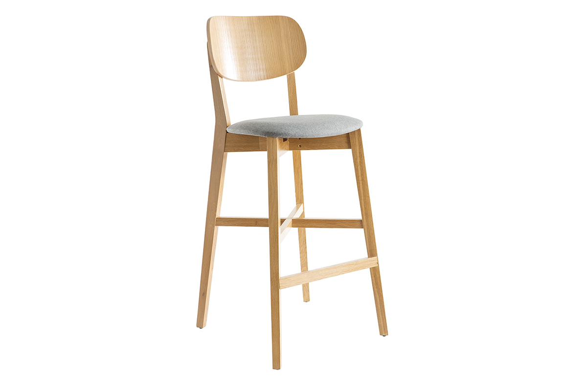 Sgabello da bar rovere e sedile grigio chin H75 cm LUCIA