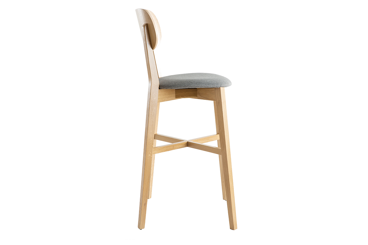 Sgabello da bar rovere e sedile grigio chin H75 cm LUCIA