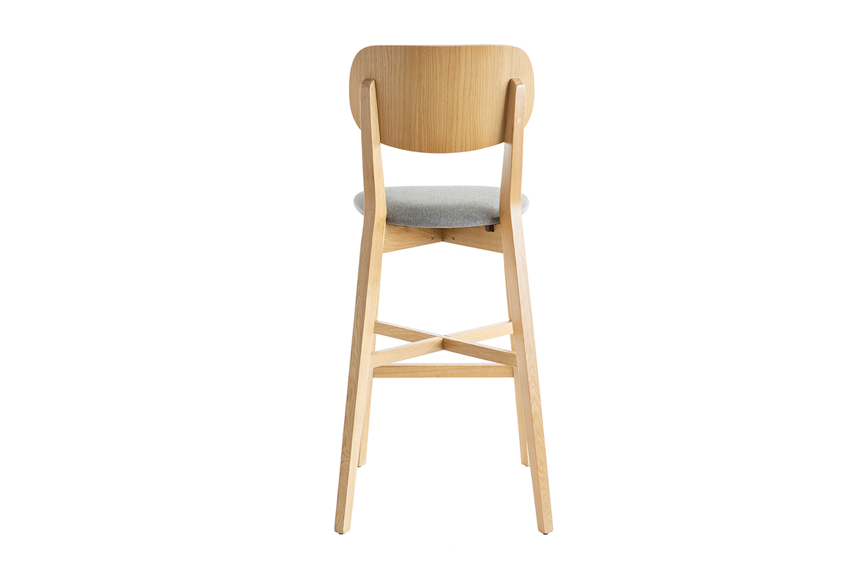 Sgabello da bar rovere e sedile grigio chin H75 cm LUCIA