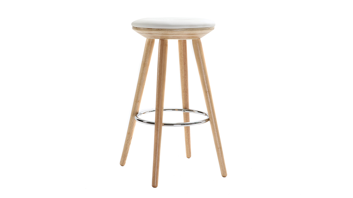 Sgabello da bar scandinavo 65cm PU bianco piedi legno chiaro NORDECO