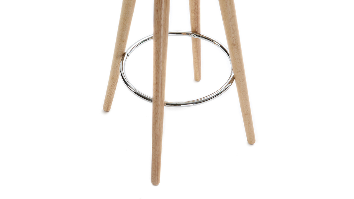 Sgabello da bar scandinavo 65cm PU bianco piedi legno chiaro NORDECO