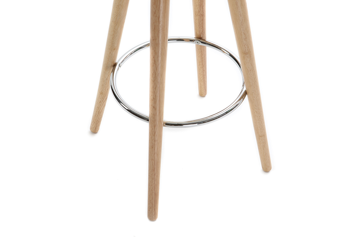 Sgabello da bar scandinavo 65cm PU bianco piedi legno chiaro NORDECO