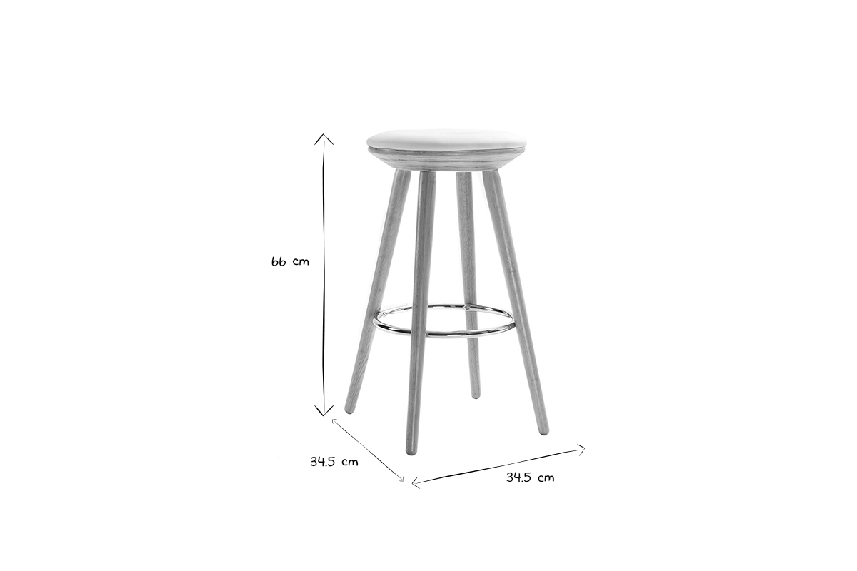 Sgabello da bar scandinavo 65cm PU bianco piedi legno chiaro NORDECO